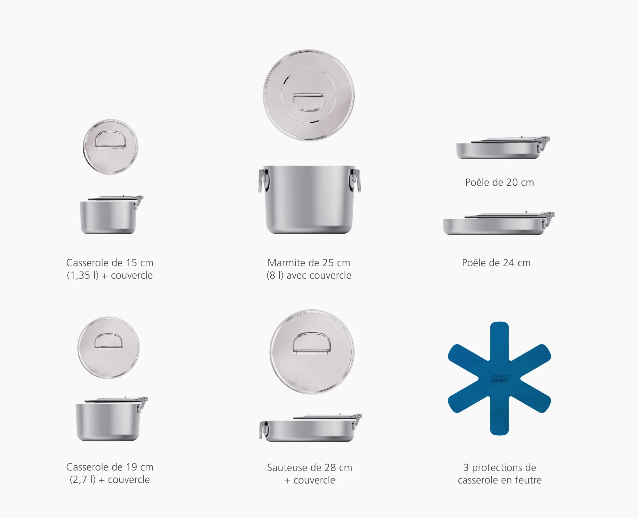 Outlet Batterie de Cuisine de 6 Pièces en Inox Space Steel Batterie De Cuisine