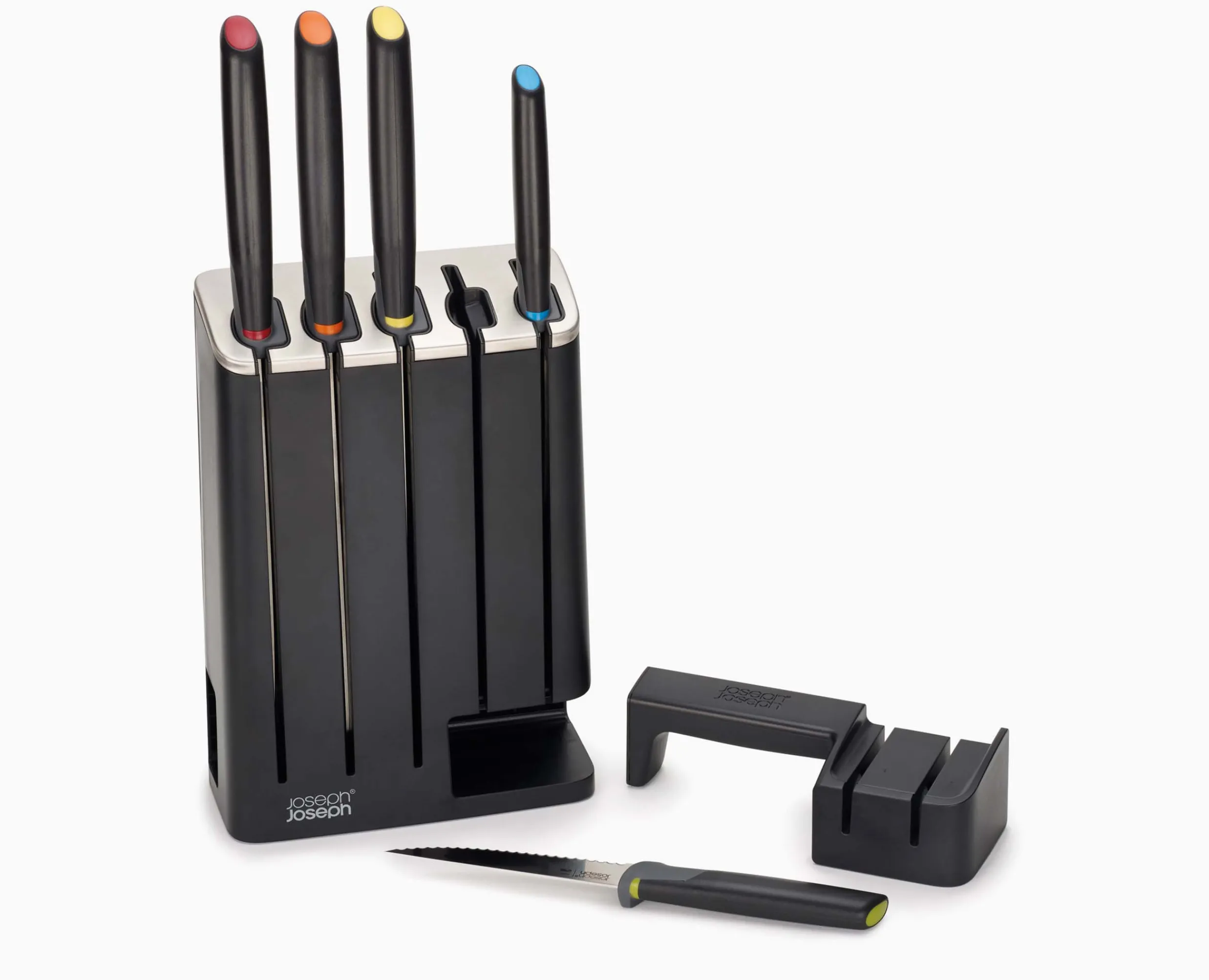Outlet Bloc SlimBlock Noir avec 5 Couteaux de Cuisine Elevate™ et Aiguiseur Couteaux Et Ciseaux