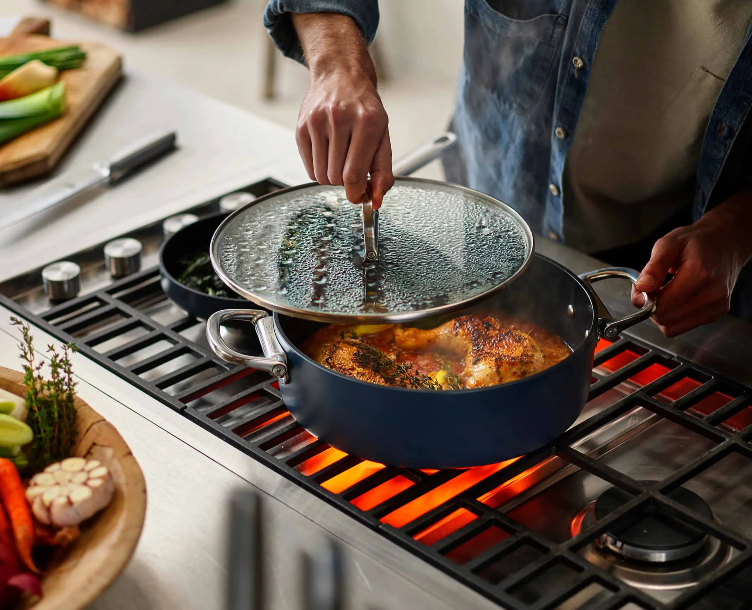 Best Casserole Space peu profonde antiadhésive en céramique 28 cm e avec poignée pliante et couvercle Poêles Et Casseroles