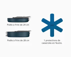 Ensemble Space de poêles à frire antiadhésives en céramique poignée pliante 2 pièces Poêles Et Casseroles|Batterie De Cuisine
