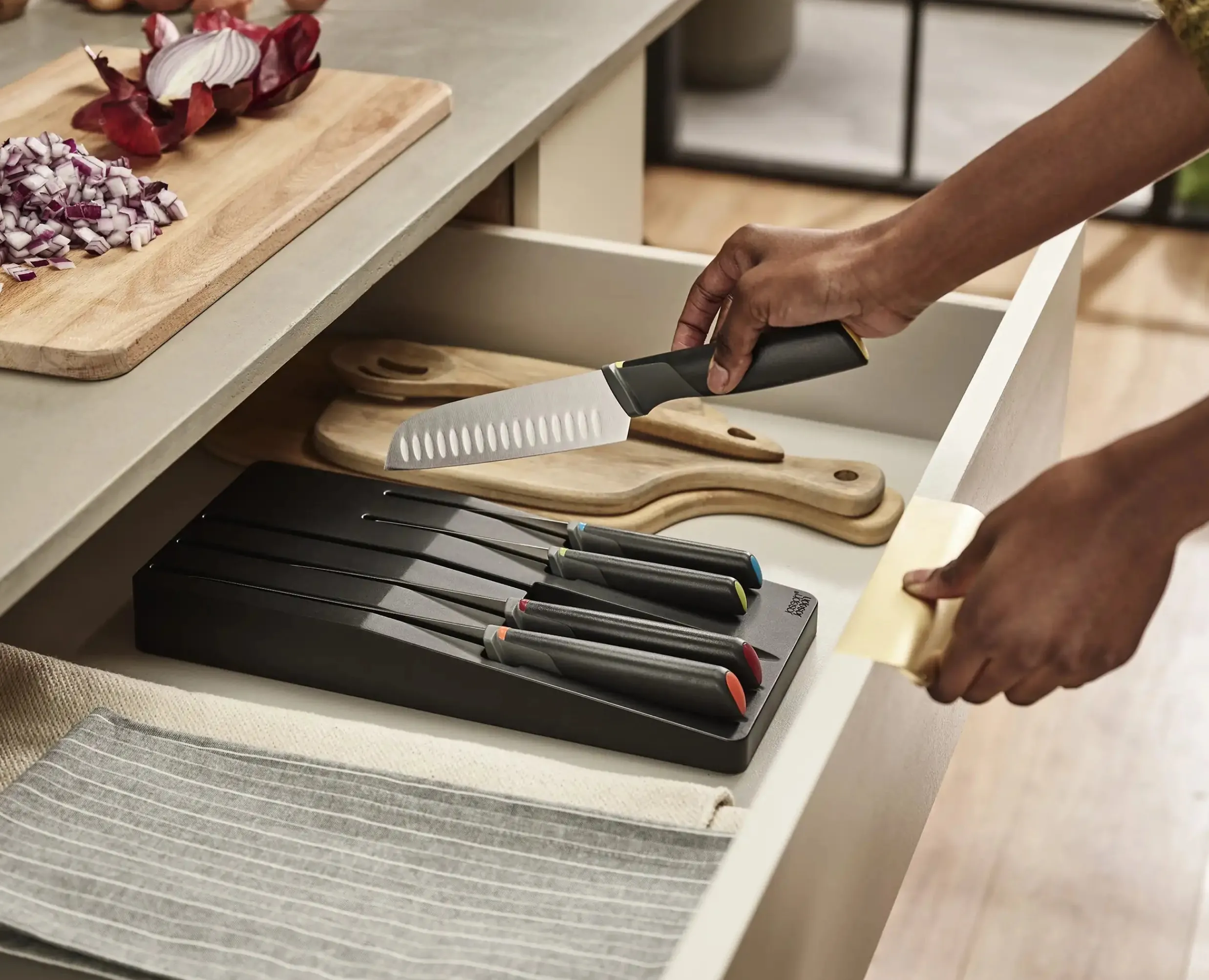 Ensemble de 5 Couteaux de Cuisine Elevate™ avec Rangement de Tiroir Couteaux Et Ciseaux