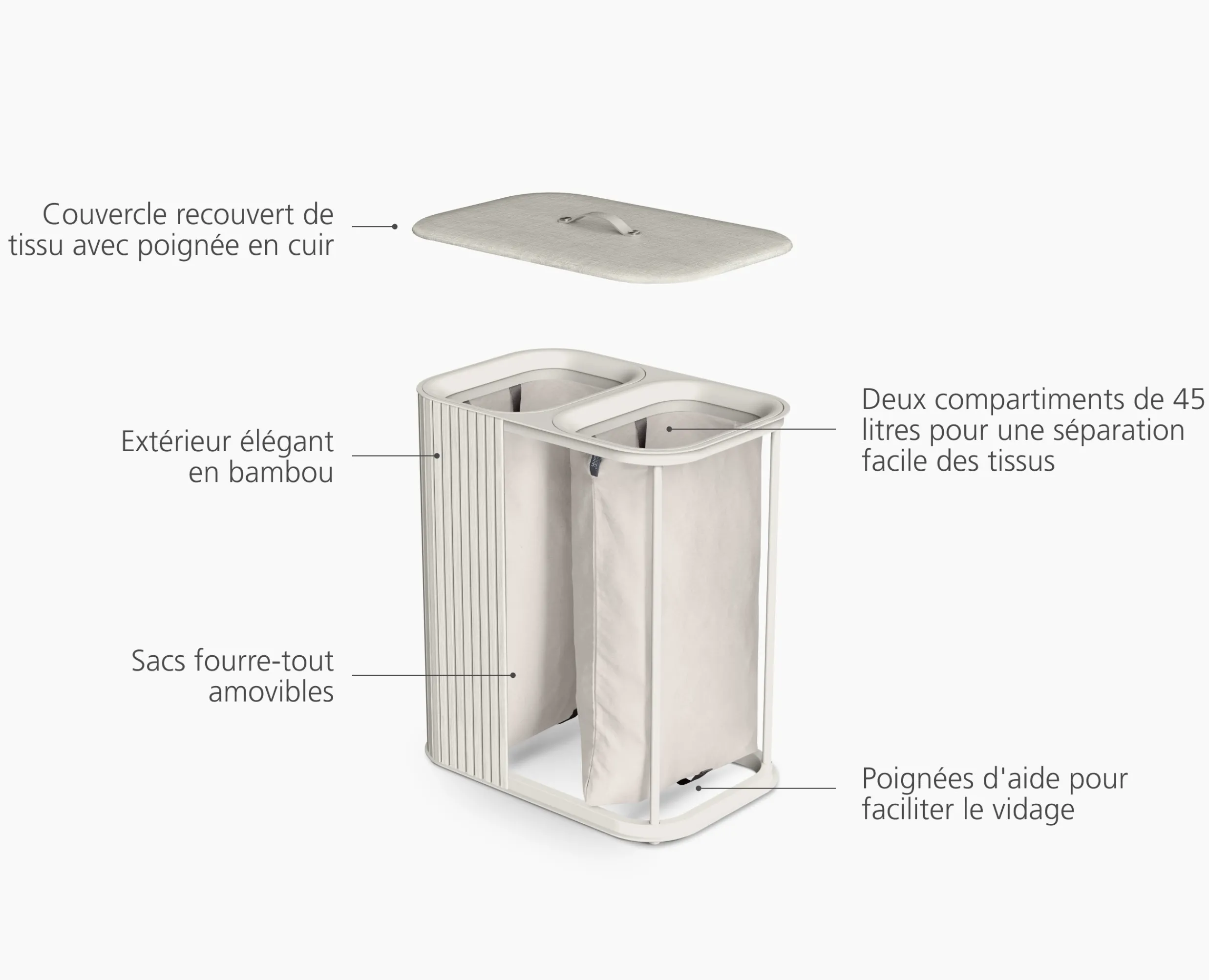 Clearance Panier à Linge Double Luxe Bambou 90L Tota Twin Luxe Paniers À Linge