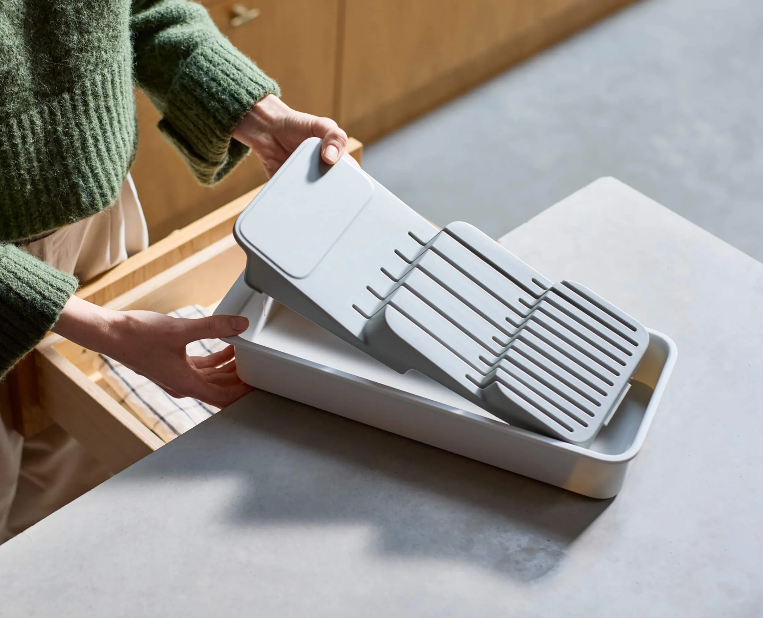 New Range-Couteaux Recyclé Compact à 2 Niveaux Drawerstore™ Rangements Tiroirs De Cuisine