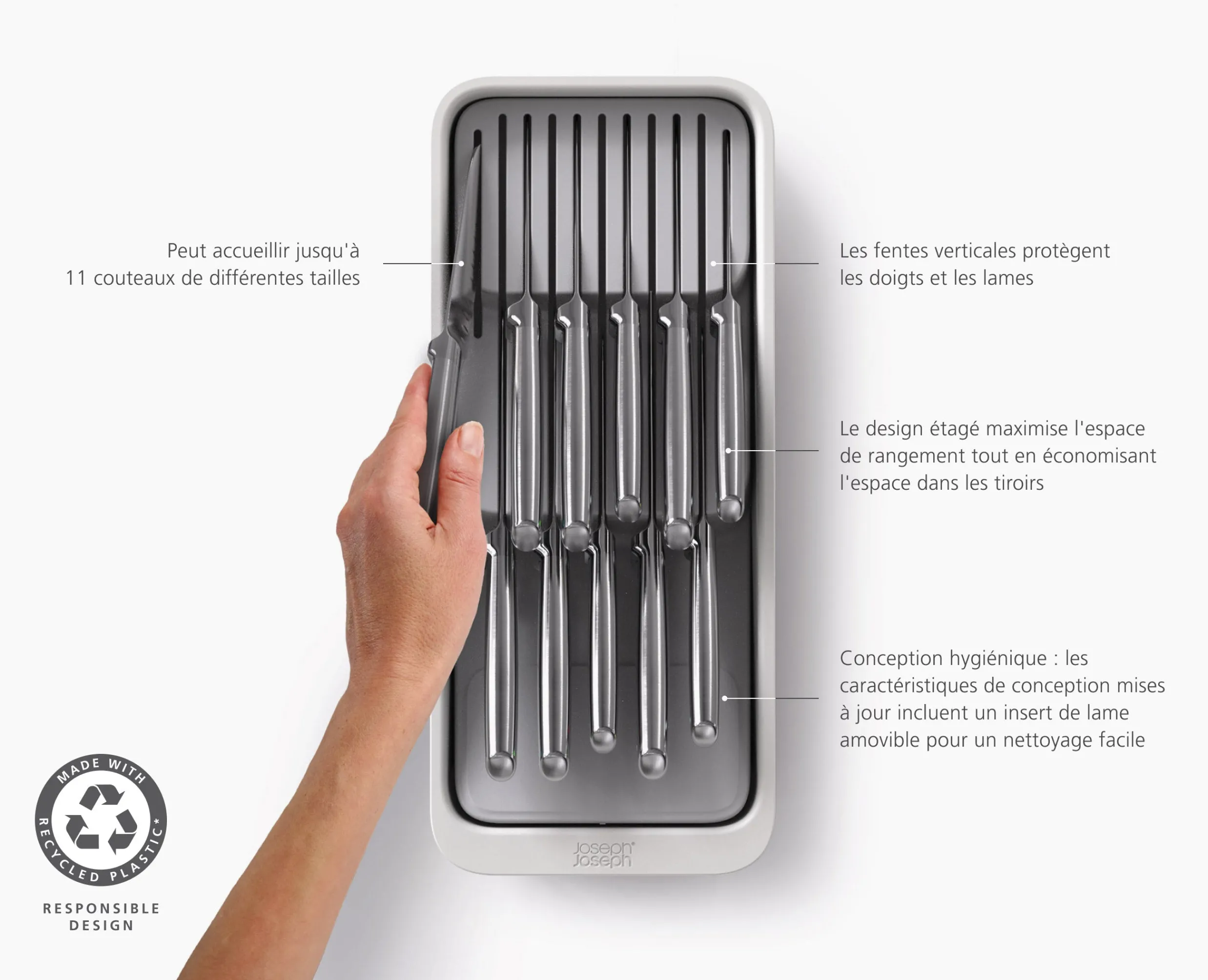 New Range-Couteaux Recyclé Compact à 2 Niveaux Drawerstore™ Rangements Tiroirs De Cuisine