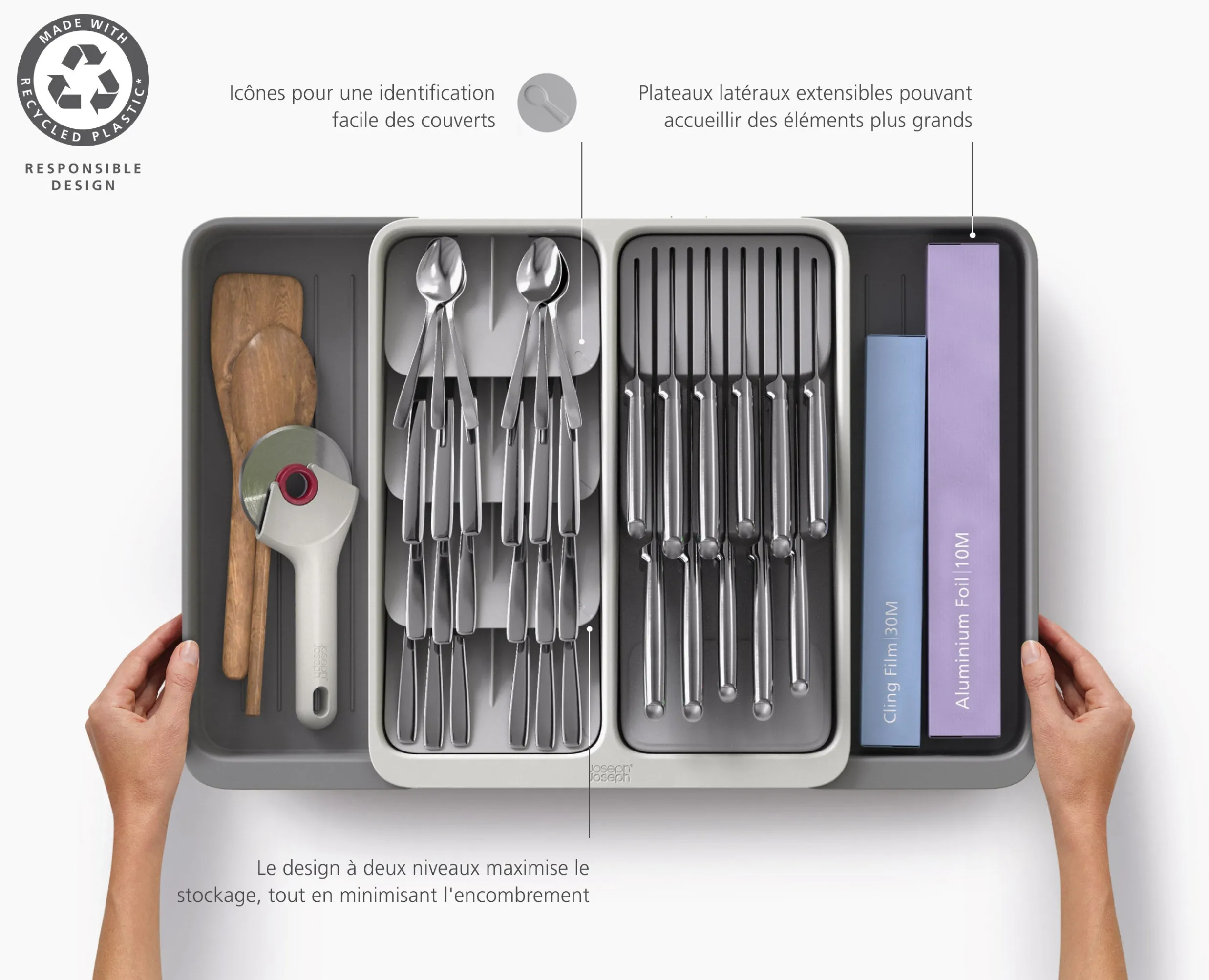 Range-Couverts et Couteaux Extensible et Étagé Drawerstore™ Rangements Tiroirs De Cuisine