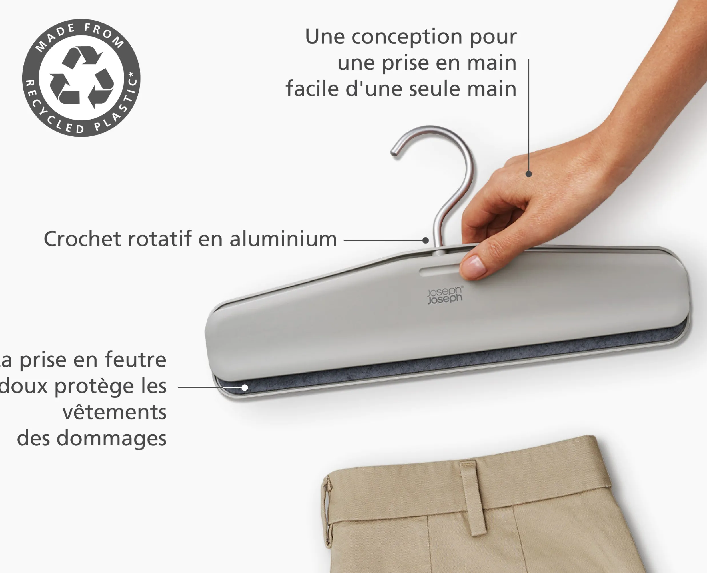 New Set de 2 cintres écrus pour jupes et pantalons Orderly™ Easy-grip Organisateurs De Vêtements