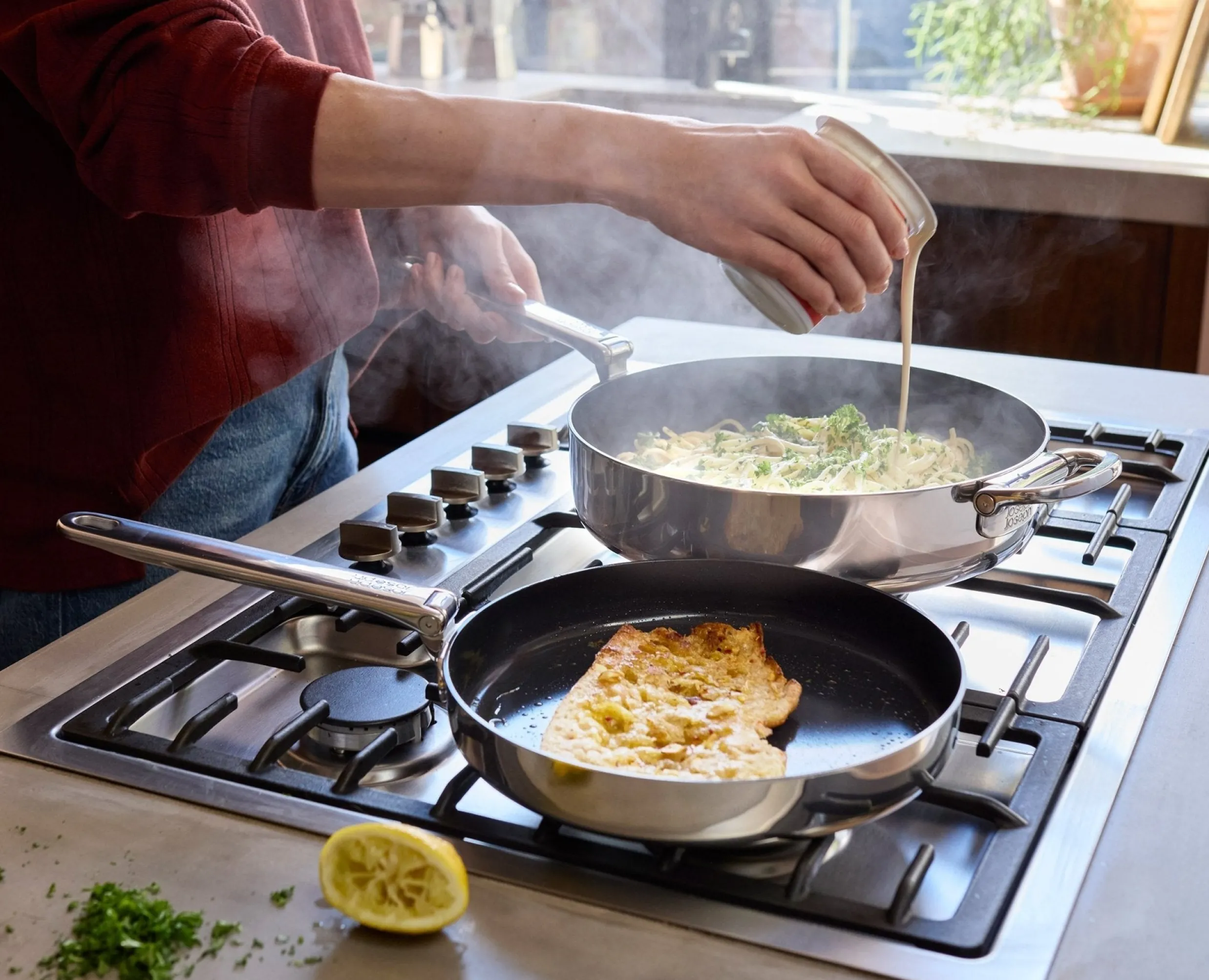Online Set de 2 Poêles à Frire Anti-adhésives en Inox Space Steel Batterie De Cuisine