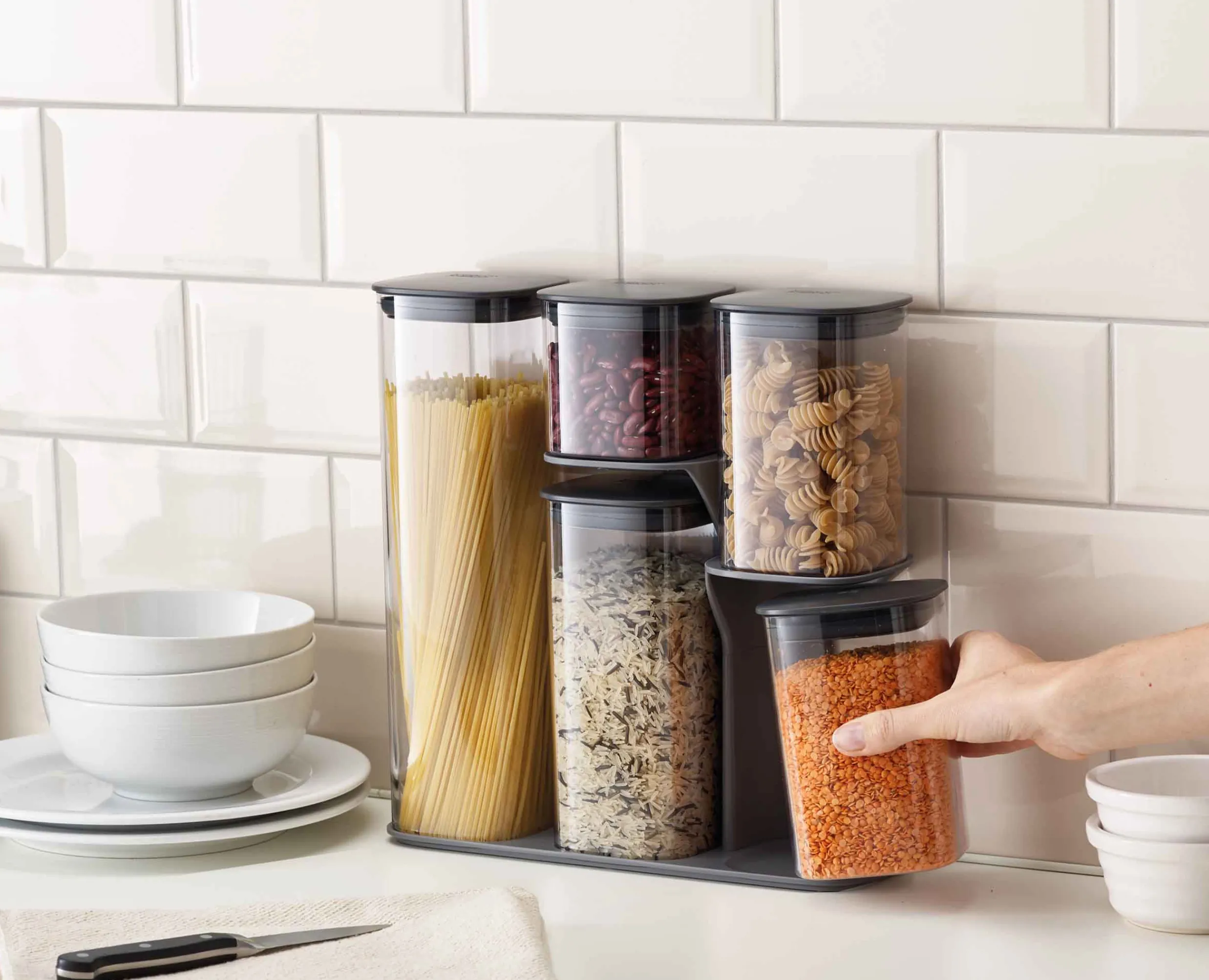 Outlet Set de 5 pots de Rangement avec Support en Podium™ Organisation Plans De Travail|Rangement & Conservation Alimentaire