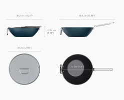 Discount Wok Space 32 cm Antiadhésif Céramique Bleu avec Couvercle Poêles Et Casseroles